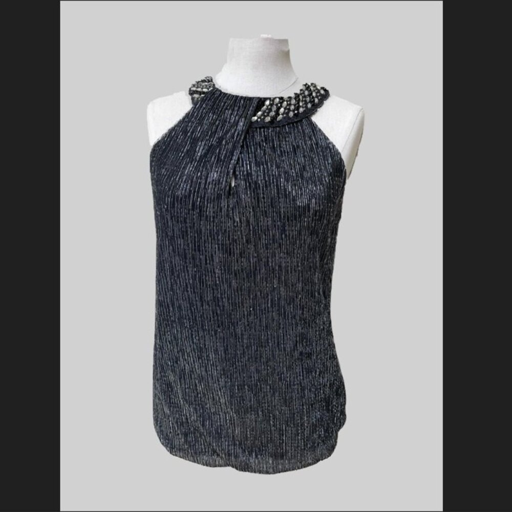 Stunning Alfani Metallic Embellished High‑Neck Top– Size M